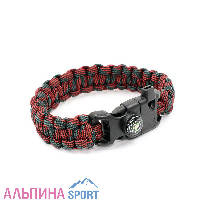 Браслет "СЛЕДОПЫТ" из паракорда со свистком, компасом, лезвием и огнивом 24,5х2 см