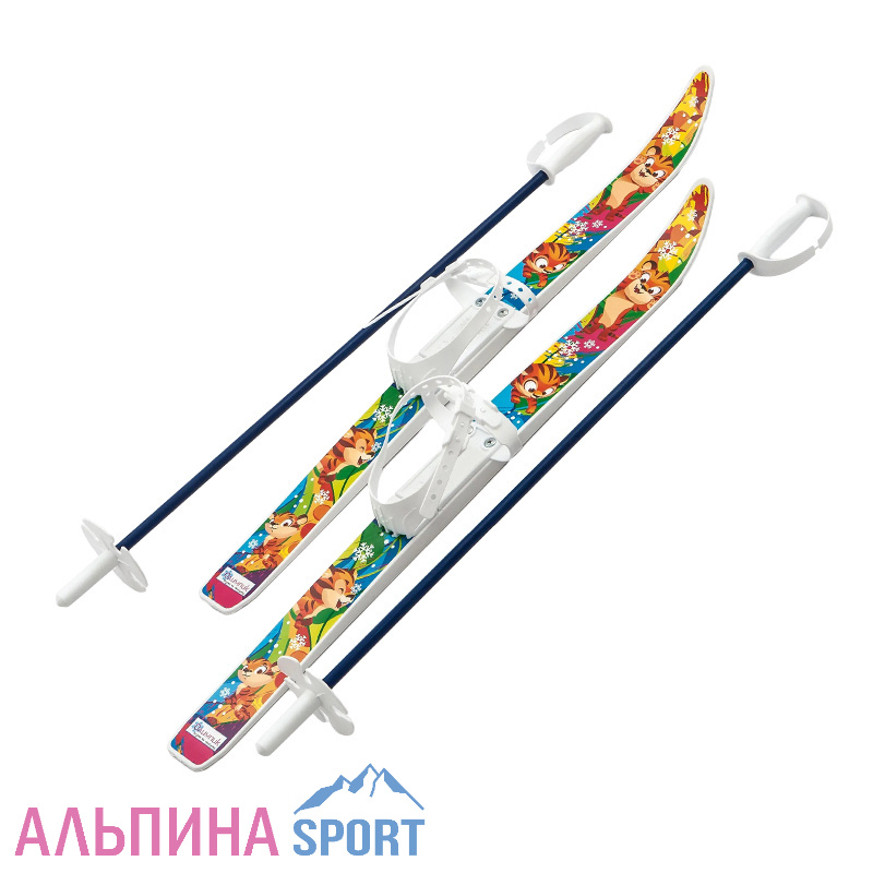 Лыжи детские "Олимпик-спорт" с палками, 66/75 см тигренок