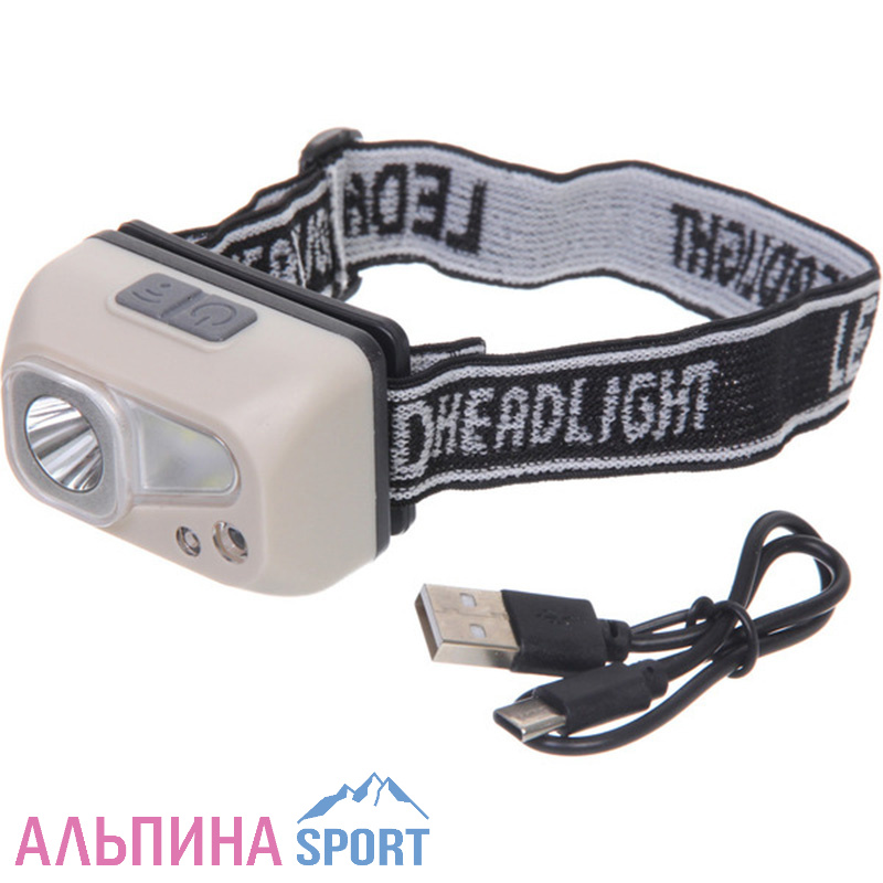 Фонарь налобный 6 режимов, 4LED, аккумуляторная батарея 400mAh