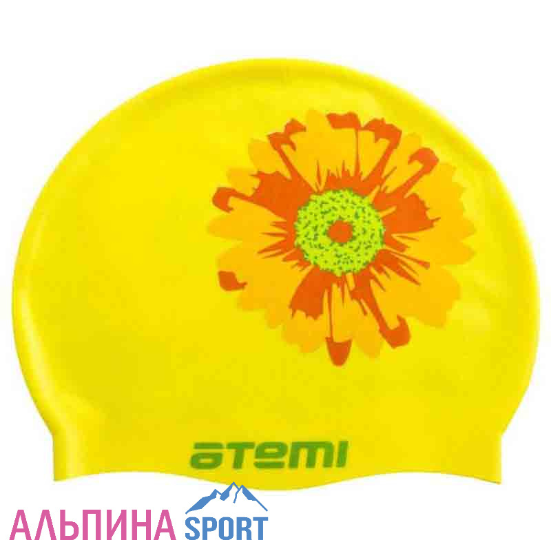 Шапочка для плавания Atemi, силикон, жёлтая (цветок), PSC415