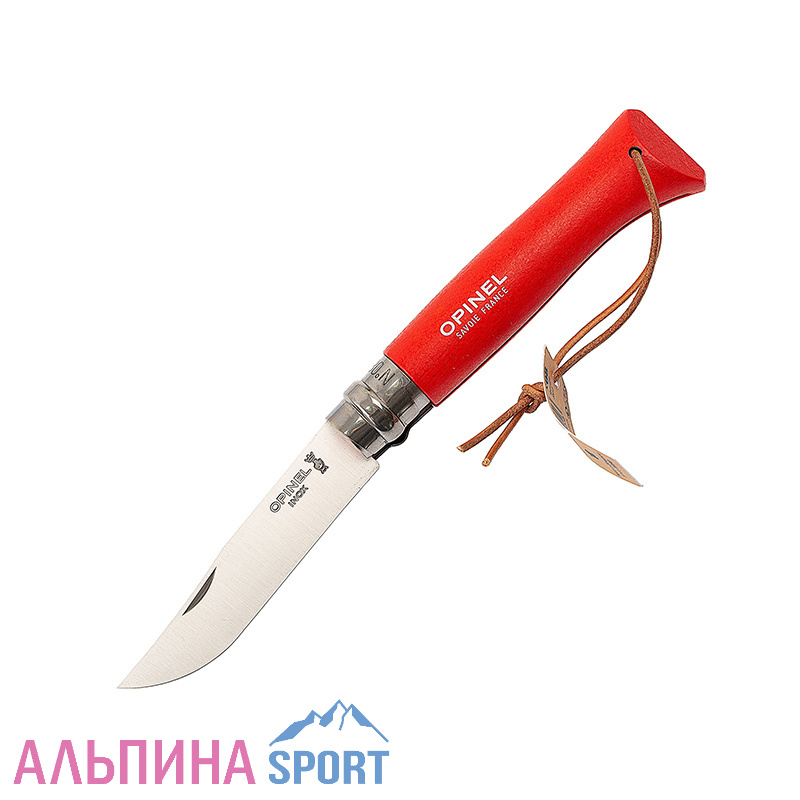 Нож Opinel №8 Trekking, нержавеющая сталь, кожаный темляк