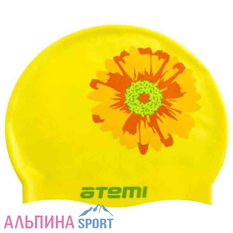 Шапочка для плавания Atemi, силикон, жёлтая (цветок), PSC415