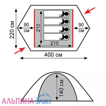 Палатка Tramp Rock 4 V2 серый_v18