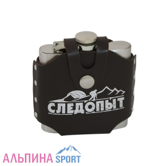 Фляжка --СЛЕДОПЫТ - Freezly-- в кож. чехле 180 мл цв. корич