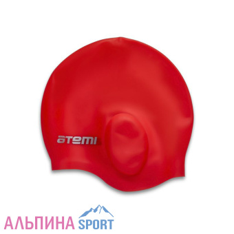 Шапочка для плавания Atemi, силикон (c ушами), красн, EC102_v04