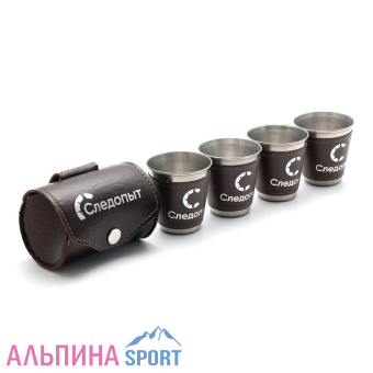 Рюмка-стопка СЛЕДОПЫТ 60 мл в кожаной тубе рюмки в доп. кожаном оплете (4 шт.)_v02
